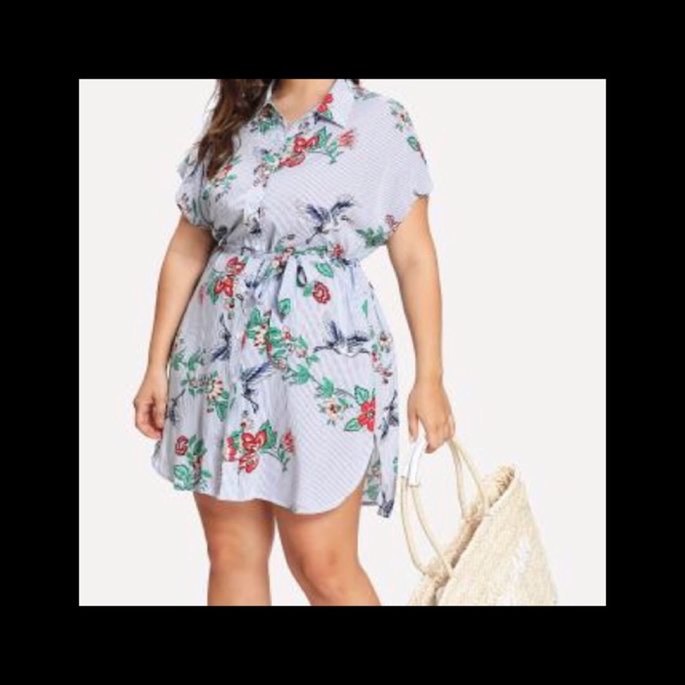 ➕Print Shirt Dress - Picture 3 of 7